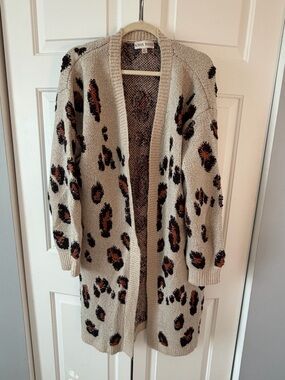 Knox Rose Beige Leopard-Print Open Cardigan